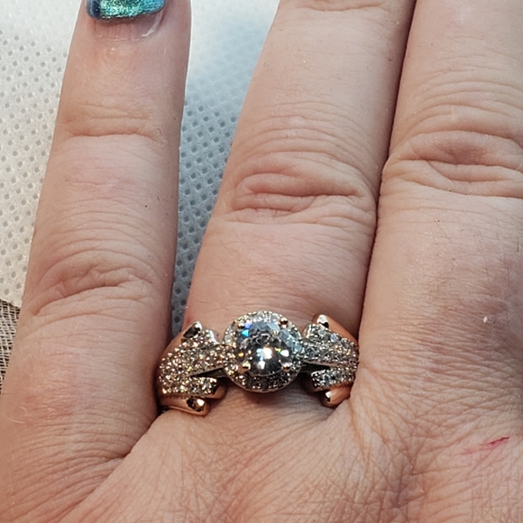 NWT 1 CZ WHITE GOLD W ROSE GOLD TRIM sterling silver gold  CZ Ring - Picture 13 of 15